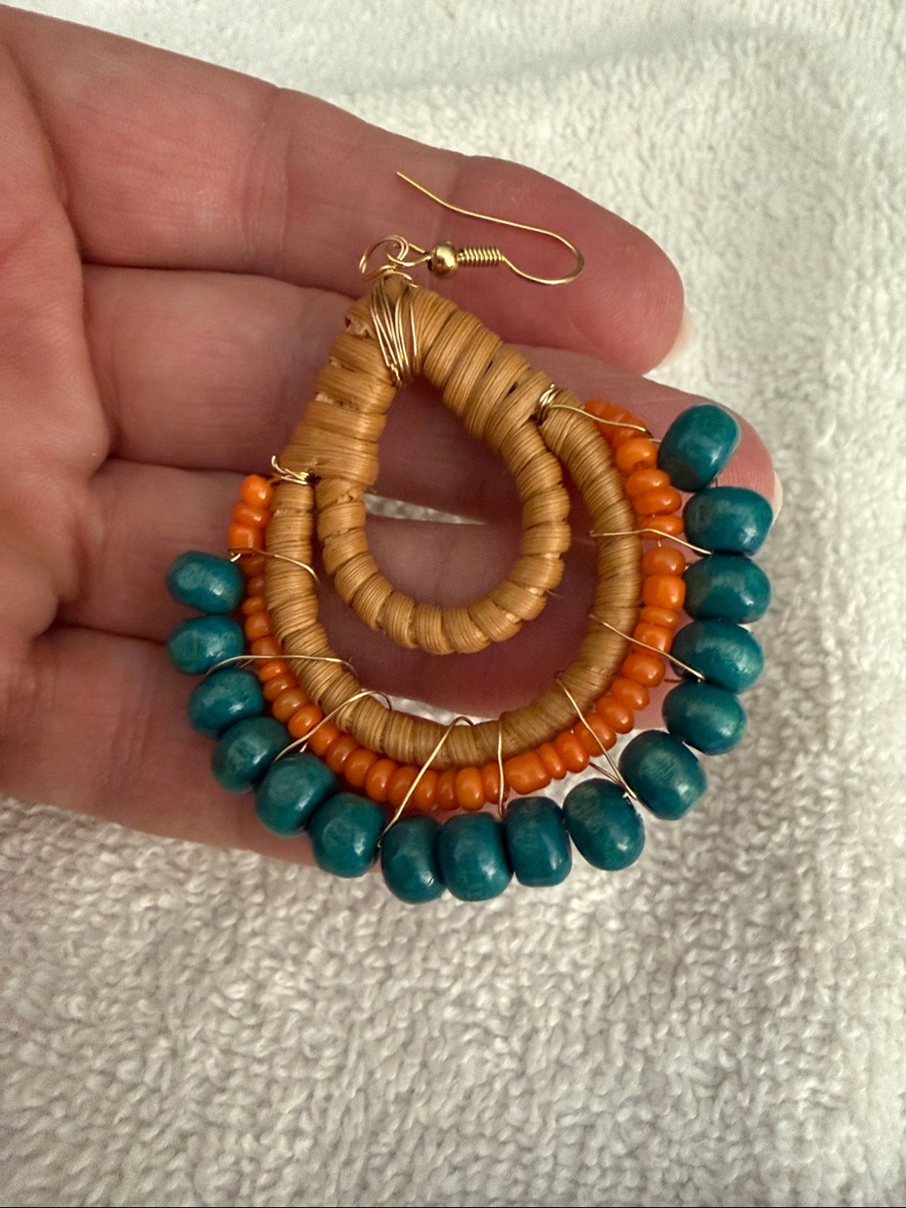 Handcrafted Teardrop Beaded Earrings - Teal & Orange